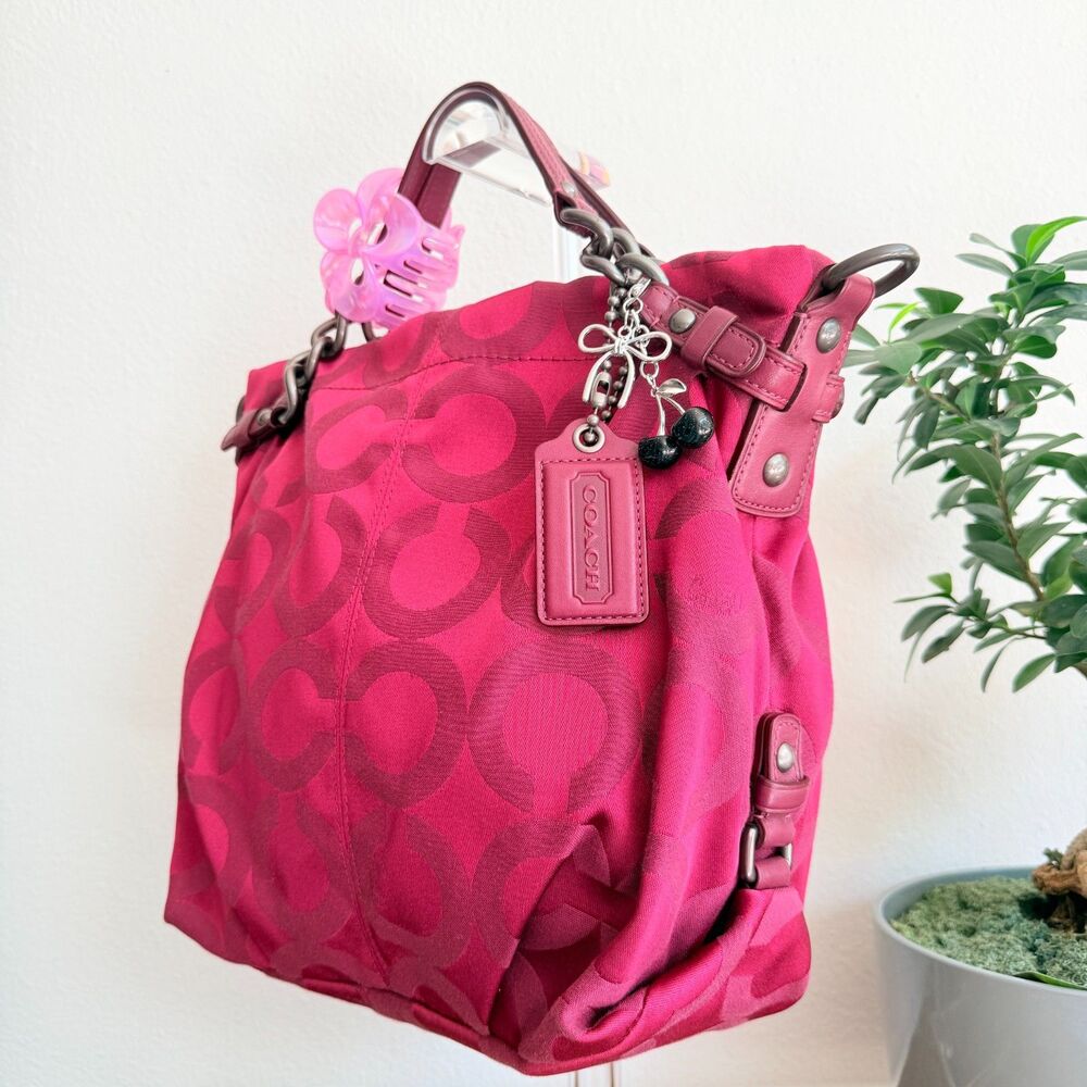 Coach Op Art Sateen Brooke Hobo Bag Pink Fuchsia Signature Y2K Purse Vintage